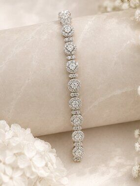 10K Gold Diamond Halo Tennis Bracelet